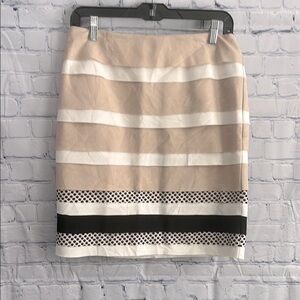 White House, black market  Elegant‎ Tan and White Striped Skirt Woman’s Size 8